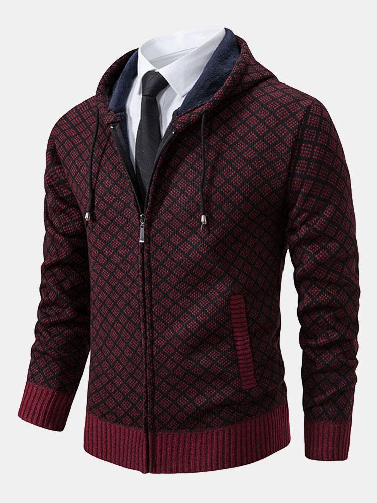 Diamantpatroon Rits Hoodie Sweater