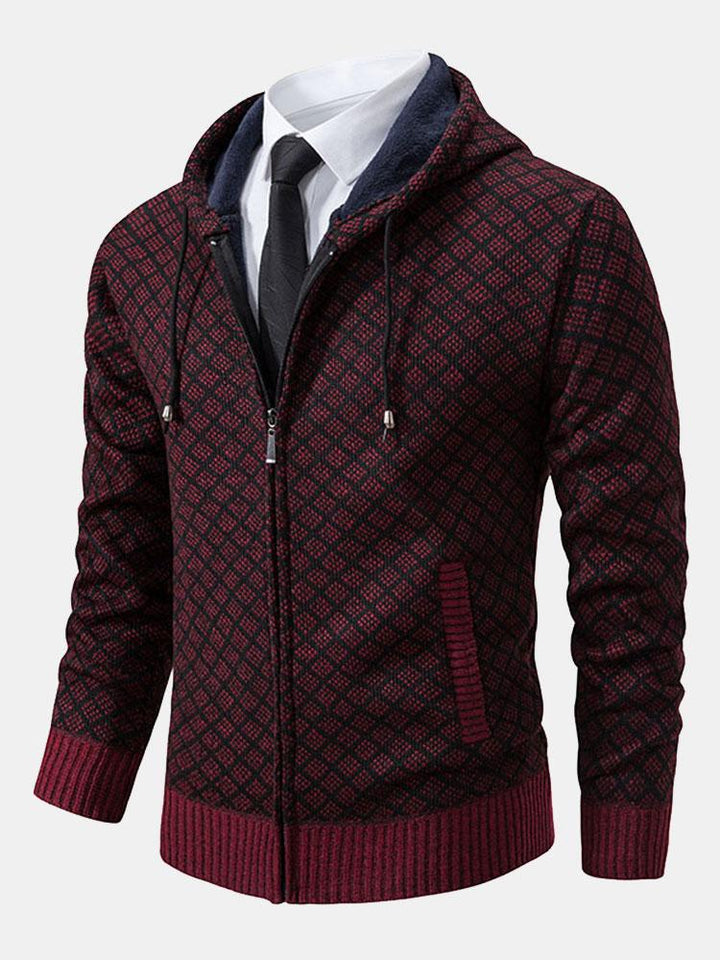 Diamantpatroon Rits Hoodie Sweater