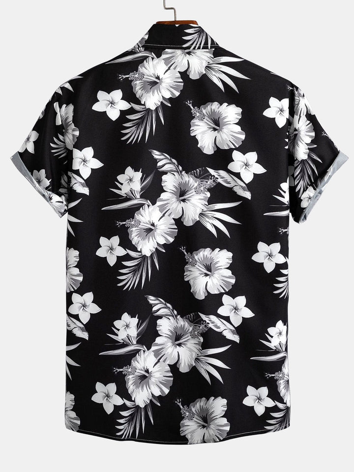 Tropisch Bloemenprint Overhemd met Knopen & Zwemshorts