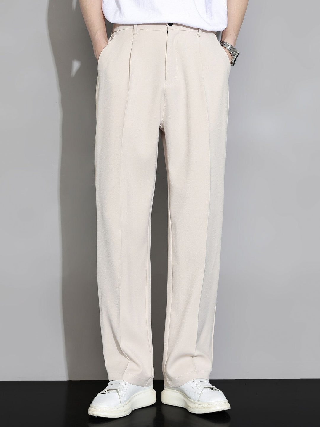 Relax Fit Elastische Taille Rechte Pijpen Broek