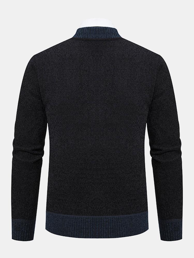 Elk Geborduurd Contrast Baseball Kraag Sweater
