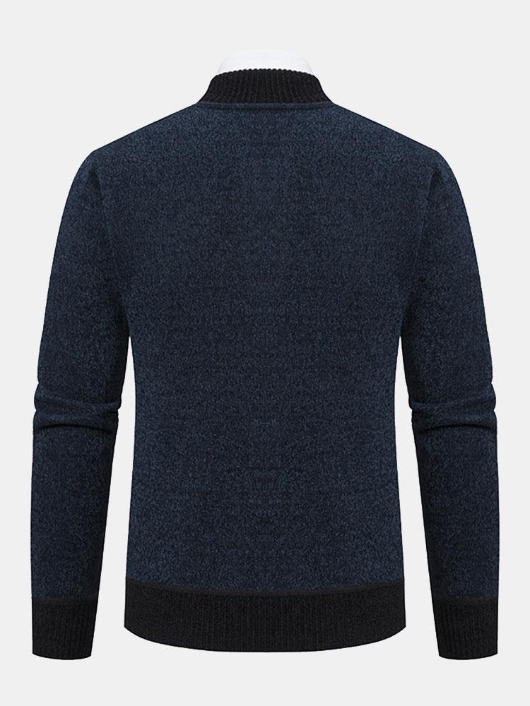 Elk Geborduurd Contrast Baseball Kraag Sweater
