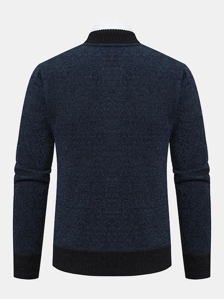 Elk Geborduurd Contrast Baseball Kraag Sweater