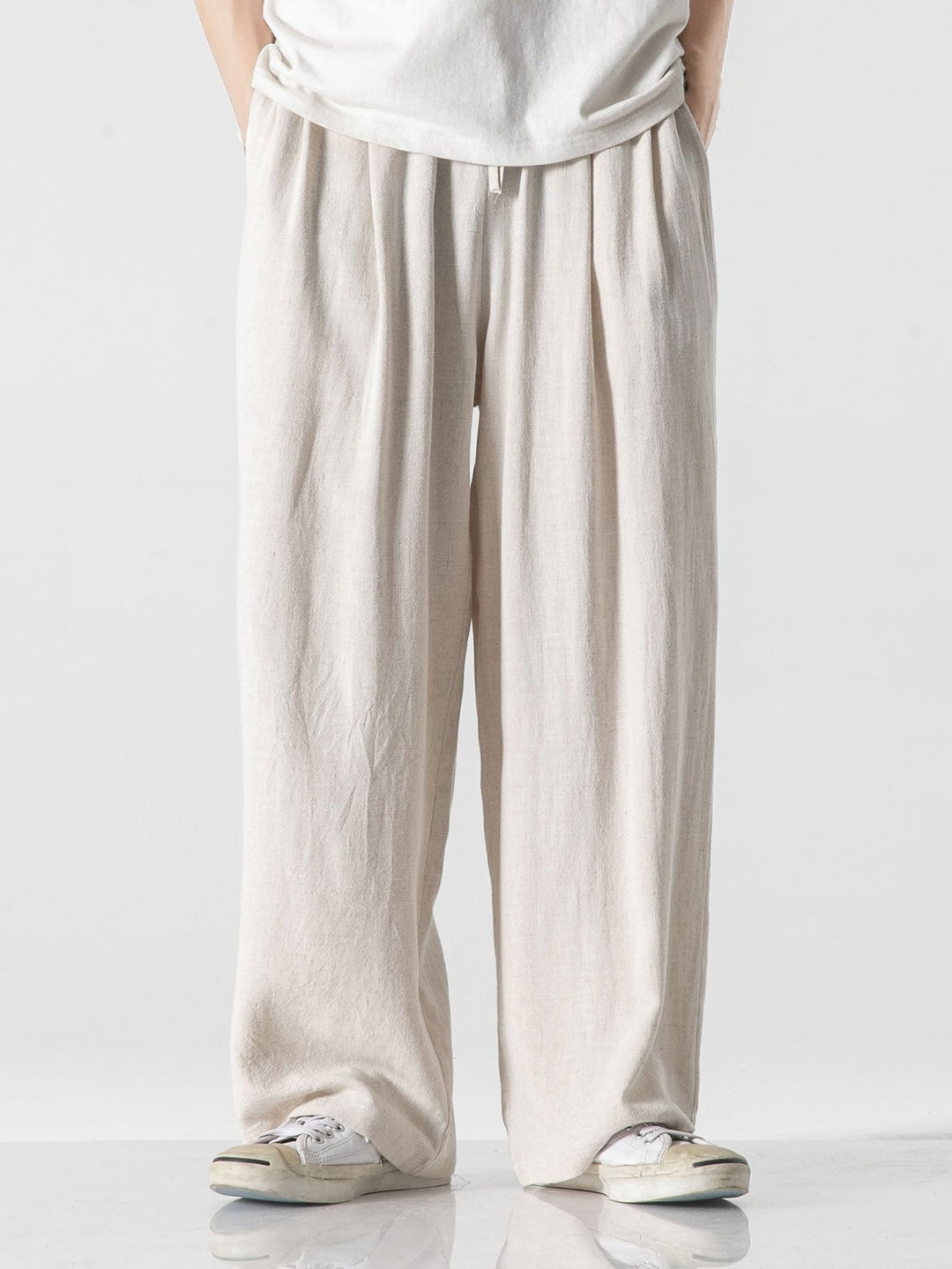 Linnen en Katoen Mix Relax Fit Wijde Pantalon