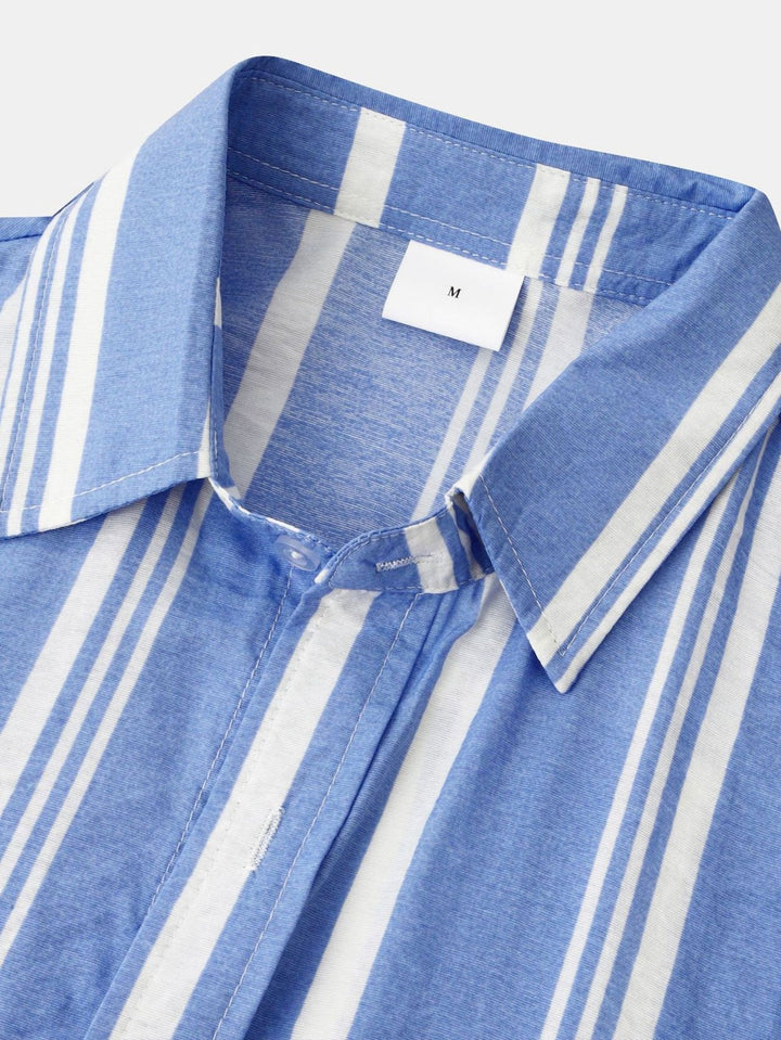 Gestreepte Print Knop-Up Shirt & Zwemshorts