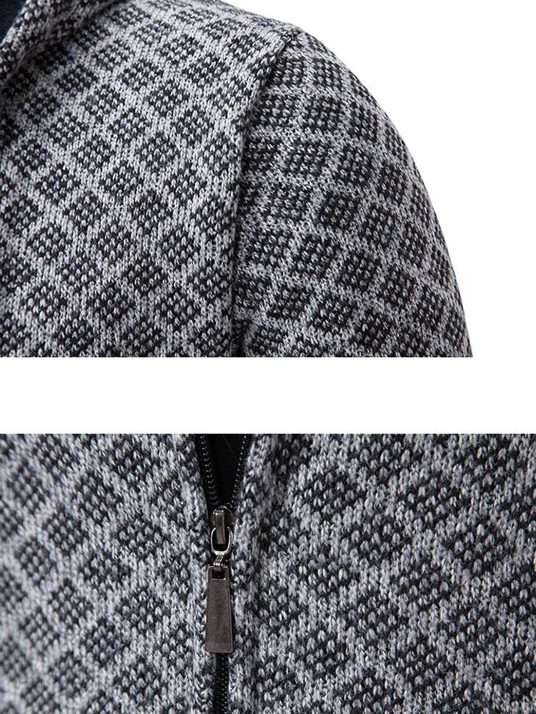 Diamantpatroon Rits Hoodie Sweater