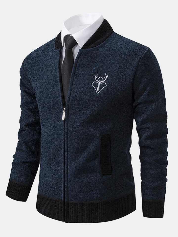 Elk Geborduurd Contrast Baseball Kraag Sweater