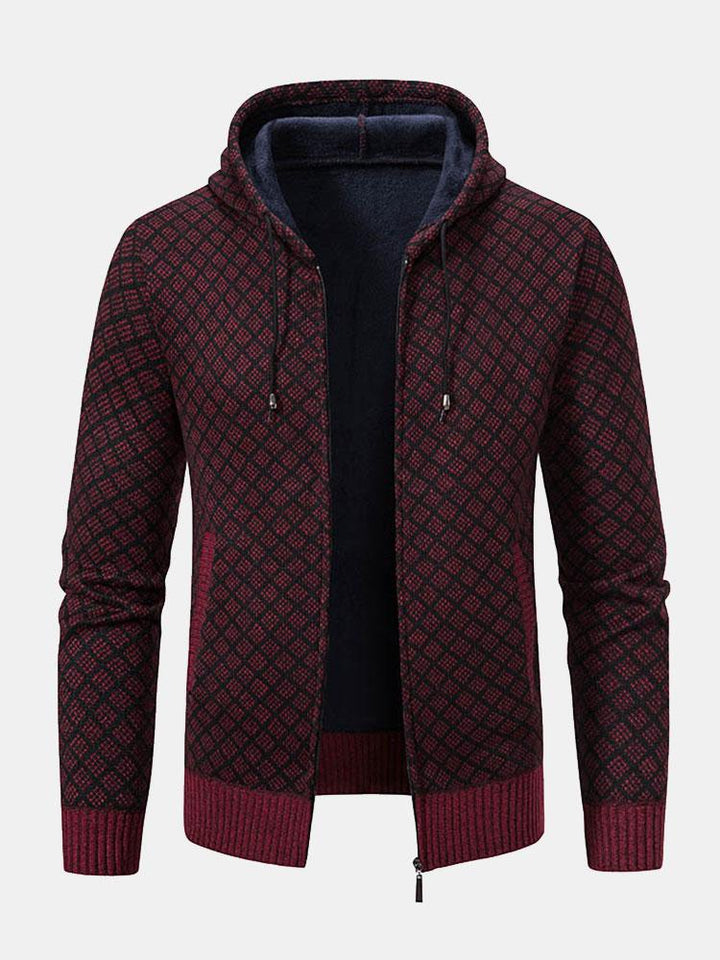 Diamantpatroon Rits Hoodie Sweater