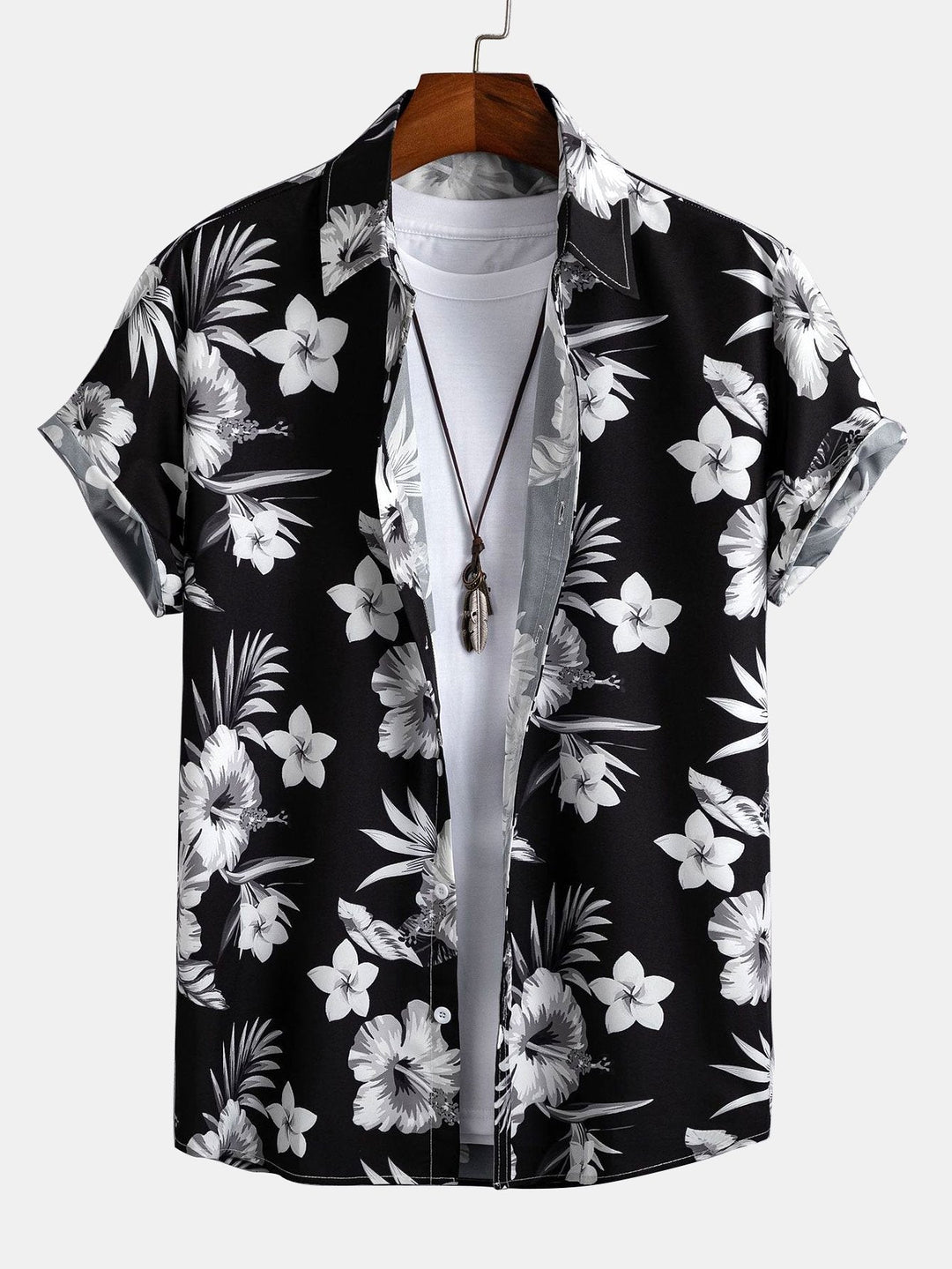 Tropisch Bloemenprint Overhemd met Knopen & Zwemshorts