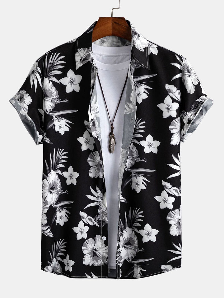 Tropisch Bloemenprint Overhemd met Knopen & Zwemshorts