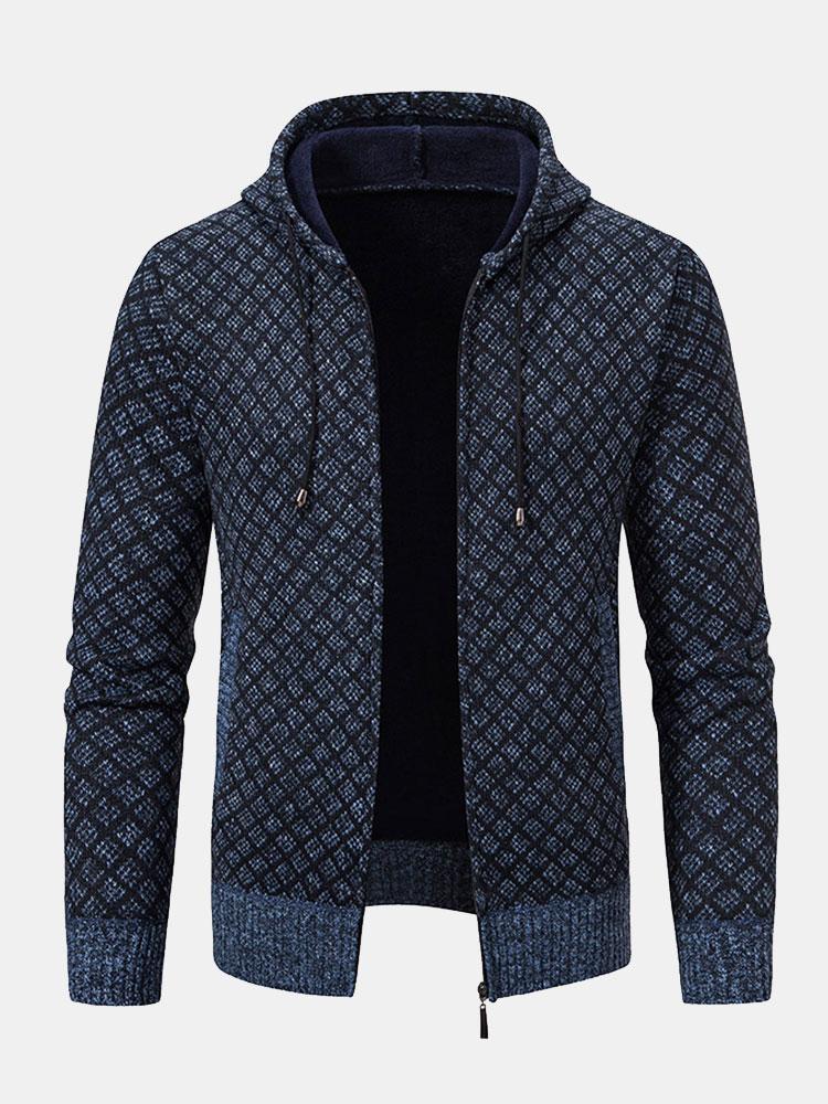 Diamantpatroon Rits Hoodie Sweater