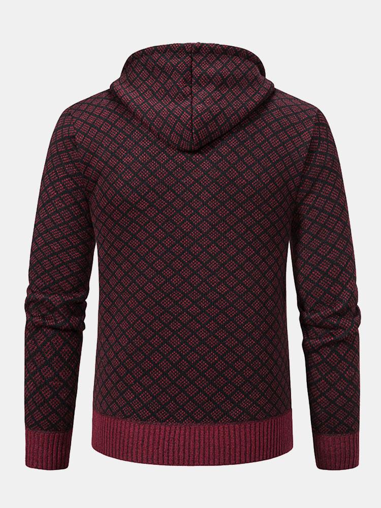 Diamantpatroon Rits Hoodie Sweater