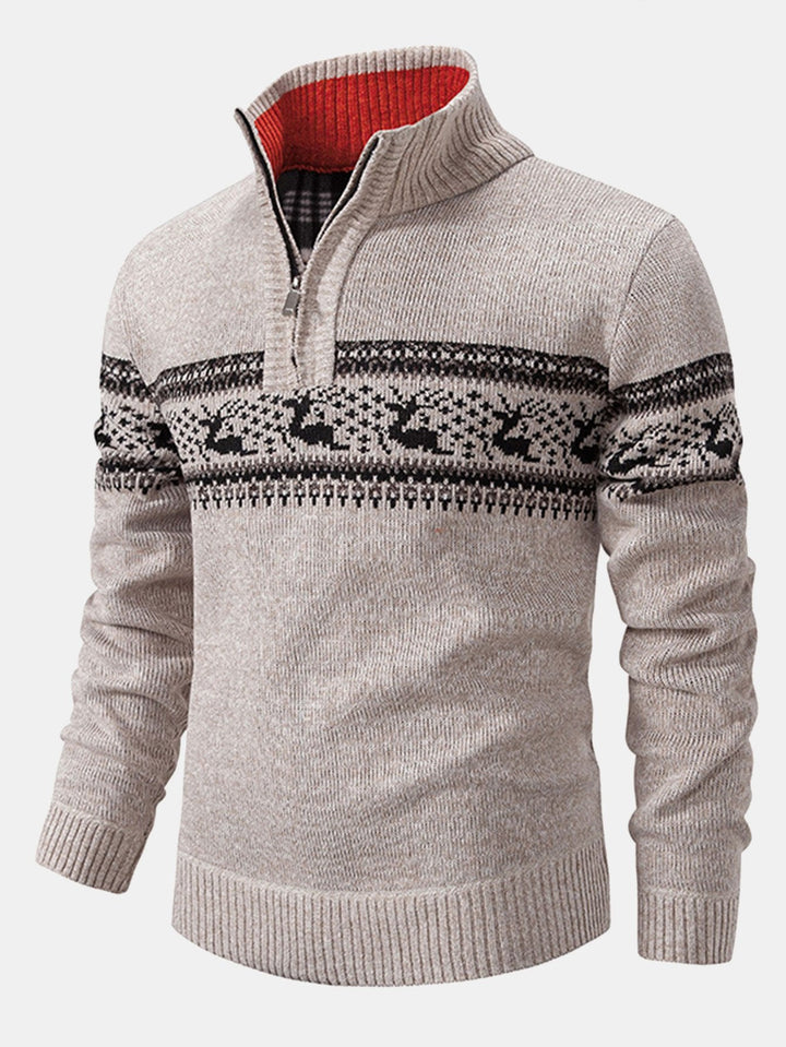Elk Print Quarter Zip Sweater