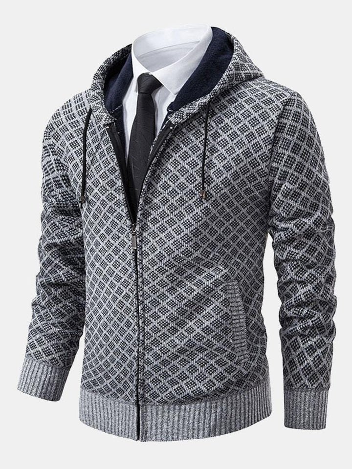 Diamantpatroon Rits Hoodie Sweater