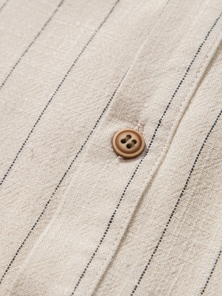 Linnenmix Gestreepte Half Open Placket Henley Kraag Shirt & Rechte Linnen Broek