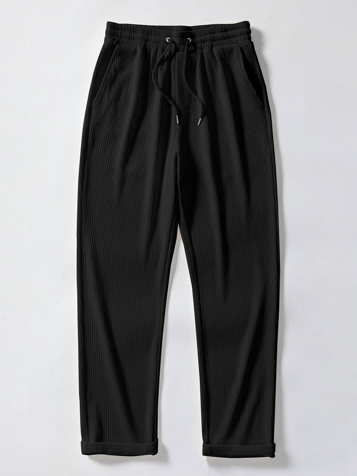 Stripe Johnny Collar Knit Polo & Straight Leg Ribbed Pants