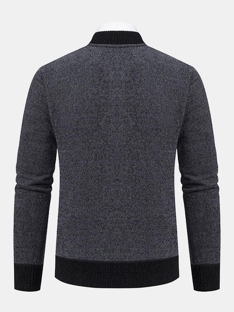 Elk Geborduurd Contrast Baseball Kraag Sweater