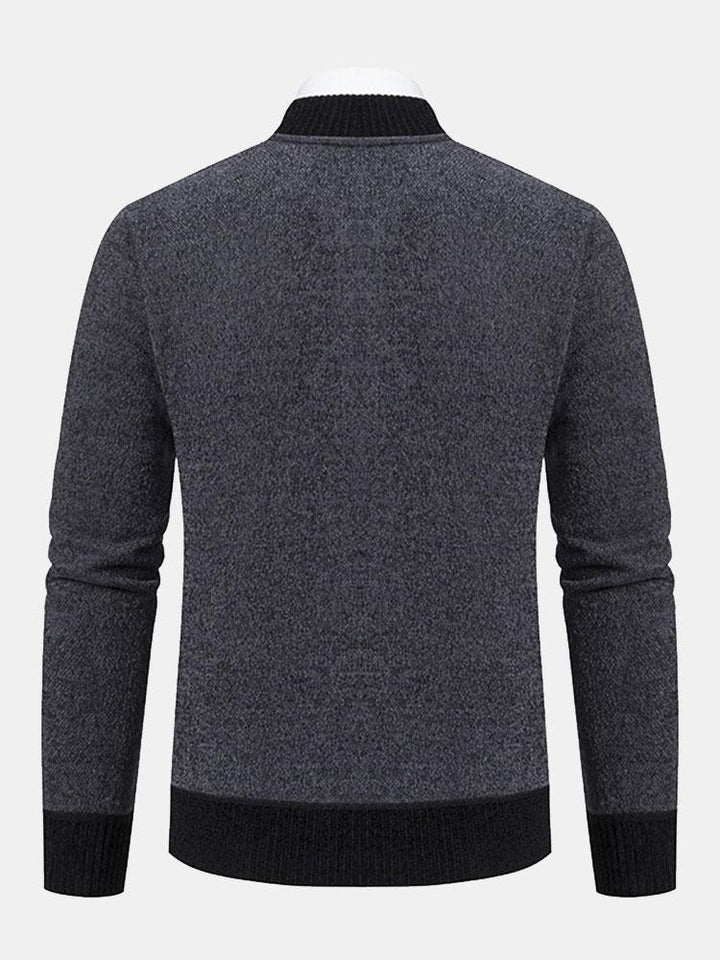 Elk Geborduurd Contrast Baseball Kraag Sweater