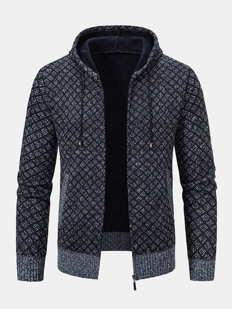 Diamantpatroon Rits Hoodie Sweater
