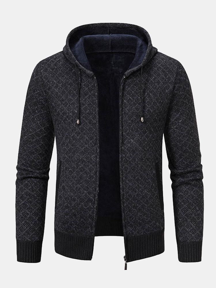 Diamantpatroon Rits Hoodie Sweater